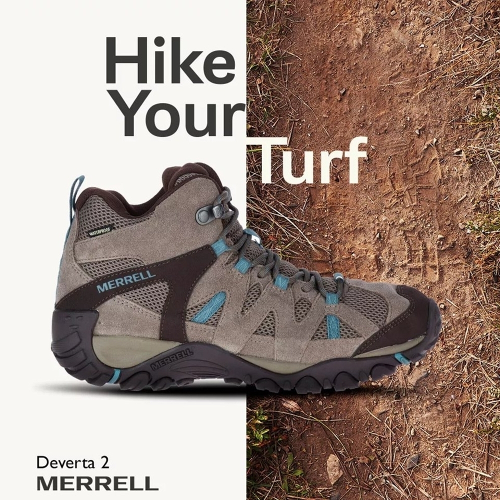 Merrell Deverta 2 Gray and Brown Waterproof Hiking Shoes Women Size 10 M Size 8